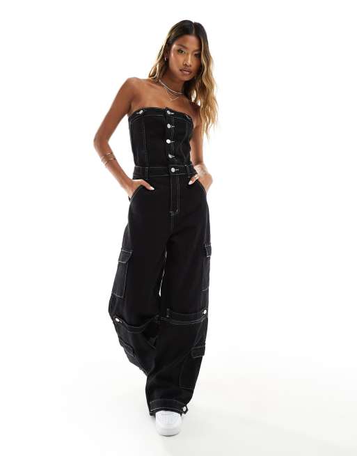 Liquor N Poker – Trägerloser Jumpsuit aus Denim