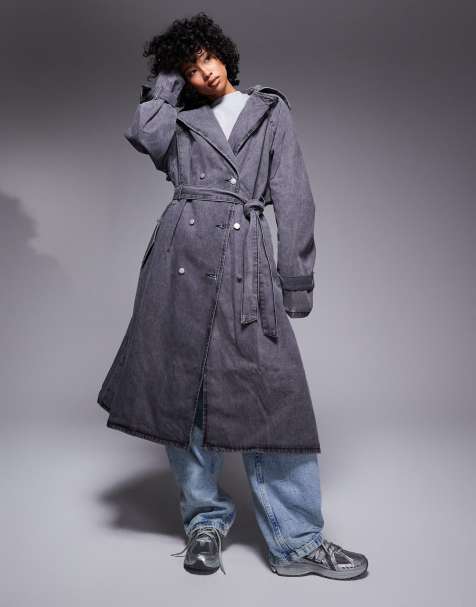 Liquor N Poker - Trench-coat long en jean à ourlet effiloché - Gris - view 1
