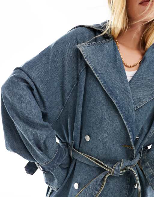 Liquor N Poker - Trench in denim blu con bordi grezzi, 2 di 4