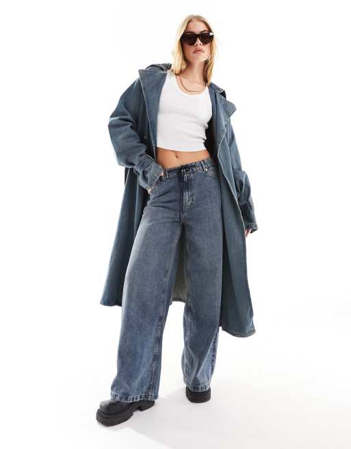 Liquor N Poker - Trench in denim blu con bordi grezzi, 3 di 4