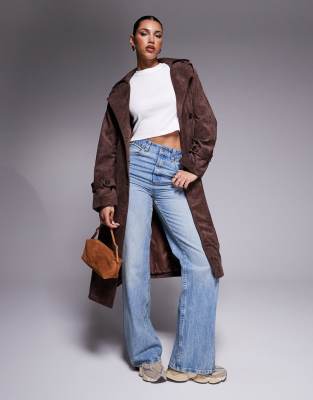 Liquor N Poker - Trenchjacke aus Veloursleder in verwaschenem hellbraun mit Detail-Neutral