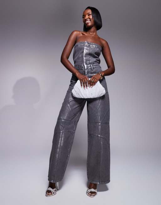 Liquor N Poker - Tuta jumpsuit argento metallizzato con pannello a fascia