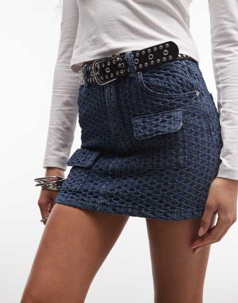 Liquor N Poker utility denim mini skirt in bubble denim - view 1