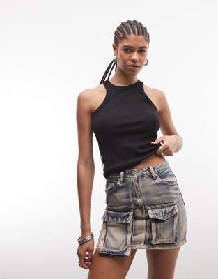 Liquor N Poker Utility Denim Mini Skirt In Neutral