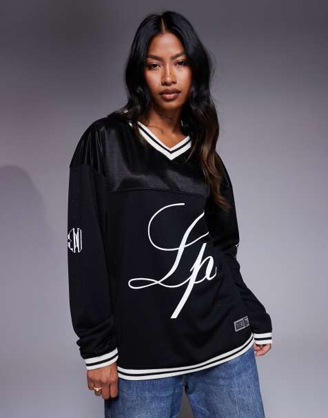 Liquor N Poker varsity long sleeve t-shirt with Rebel 13 logo in black - view 1