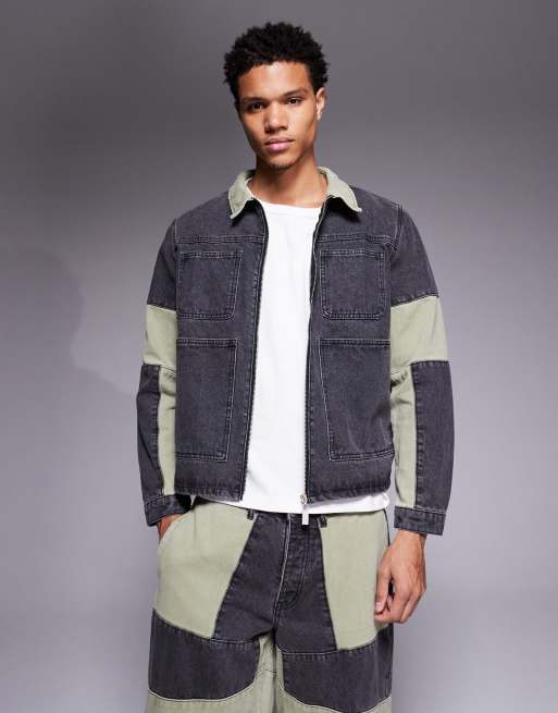 Liquor N Poker - Veste d'ensemble décontractée à fermeture éclair et empiècements en denim style motard - Multicolore