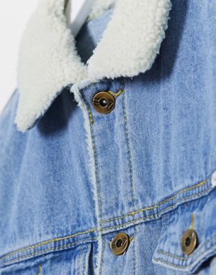 Vestes et manteaux Liquor N Poker - Veste en jean avec effet délavé et col à doublure imitation peau de mouton
