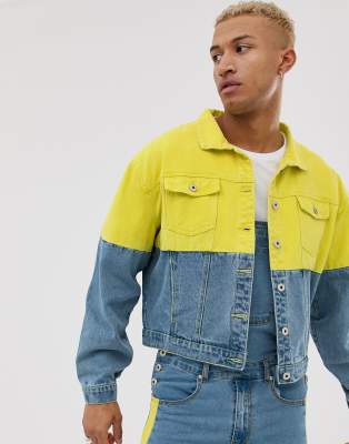 veste en jean jaune fluo homme