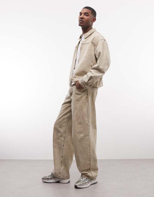 Liquor N Poker - Veste en jean d'ensemble décontractée à fermeture éclair - Beige, 3 de 5