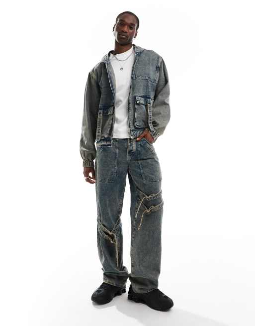 Liquor N Poker - Veste en jean d'ensemble texturée délavée, 2 de 4