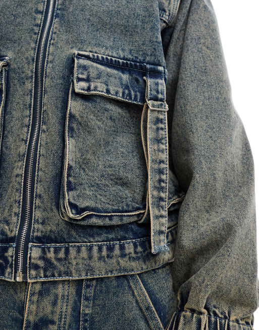 Liquor N Poker - Veste en jean d'ensemble texturée délavée, 3 de 4