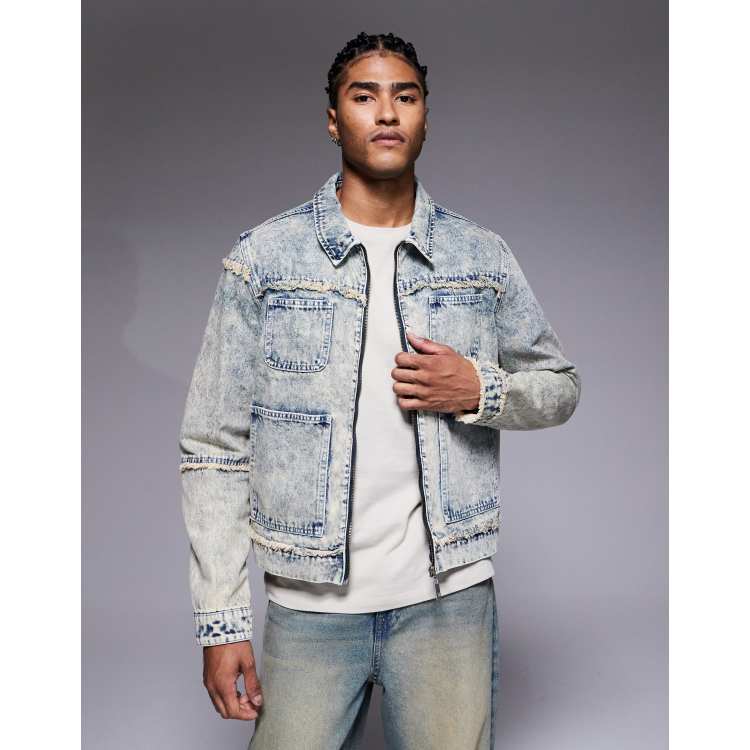 Liquor N Poker Veste oversize zippée en jean effet usé Bleu