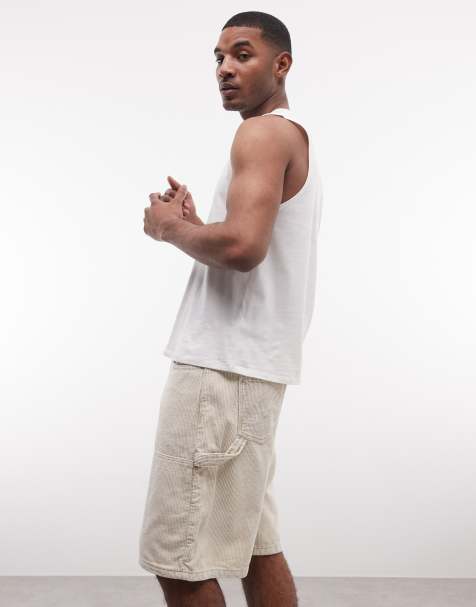 Liquor N Poker washed cord denim jorts in beige - view 1