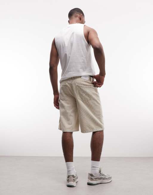 Liquor N Poker washed corduroy carpenter jorts in beige, 2 of 5