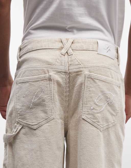 Liquor N Poker washed corduroy carpenter jorts in beige, 4 of 5