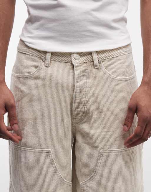 Liquor N Poker washed corduroy carpenter jorts in beige, 5 of 5