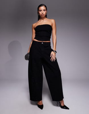 Liquor N Poker - Weite Balloon-Jeans in Schwarz mit Verzierungen, Kombiteil