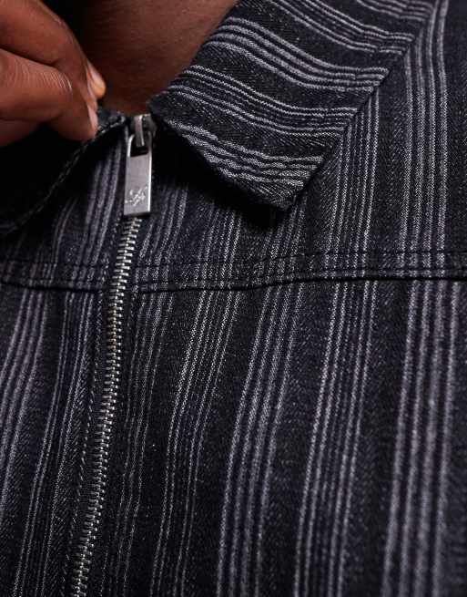 Liquor N Poker zip through harrington jacket co-ord in black pinstripe, 5 of 5