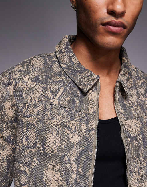 Liquor N Poker zip through harrington jacket co-ord in olive snake print, 5 of 5