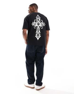 Liquor & Poker oversized t-shirt with cross front and back print in black