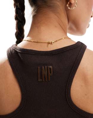 Liquor N Poker Liquor & Poker Raw Edge Racer Neck Top-brown In Brown