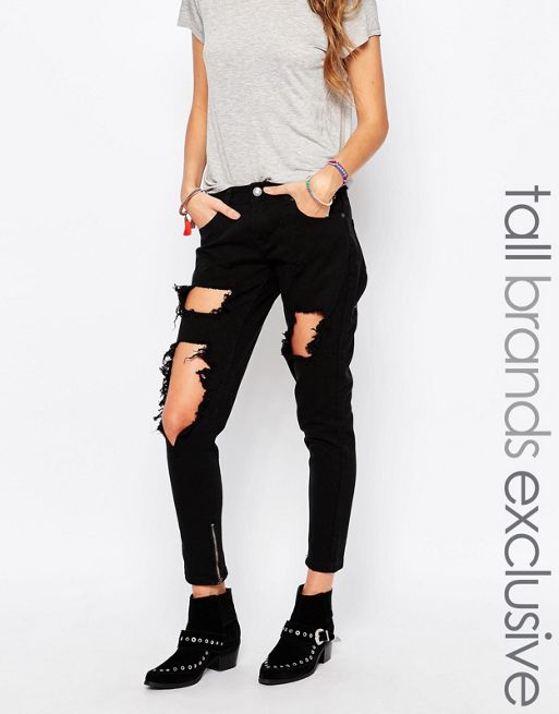 Women's Black Denim Skinny Jeans - Extreme Distressing