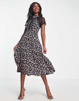 Liquorish a line lace detail midi dress in black leopard print - ASOS Price Checker