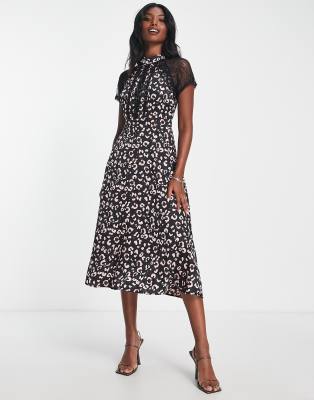 Leopard lace 2025 midi dress