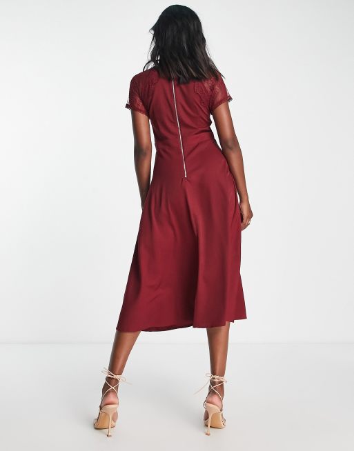 Essentials Women's Cap-Sleeve Faux-Wrap Dress, Burgundy, X-Small :  : Clothing, Shoes & Accessories