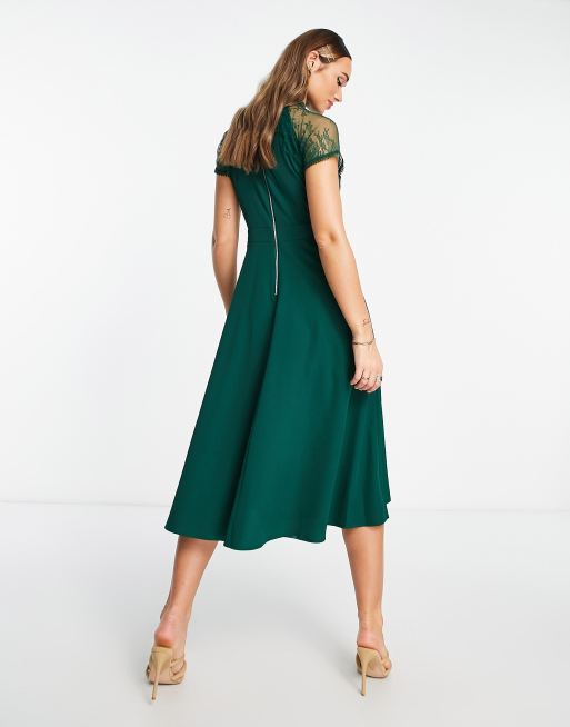 Liquorish a line lace detail midi dress in emerald ASOS