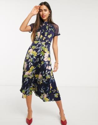 navy a line midi dress