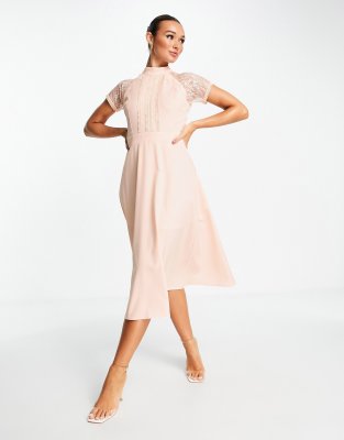 Liquorish a line lace detail midi dress in pale pink - ASOS Price Checker