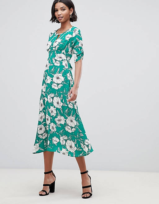 Liquorish a-line midi dress with keyhole and in floral print | ASOS