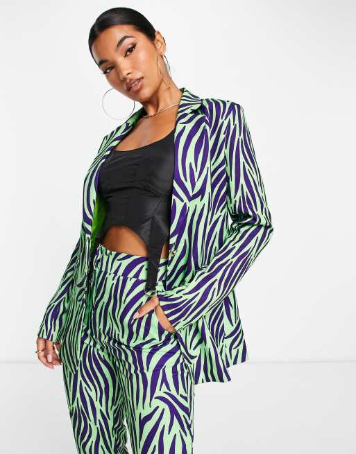Liquorish - Blazer con stampa zebrata color menta e nero 