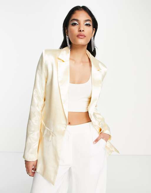 Liquorish - Blazer monopetto in raso color champagne in coordinato