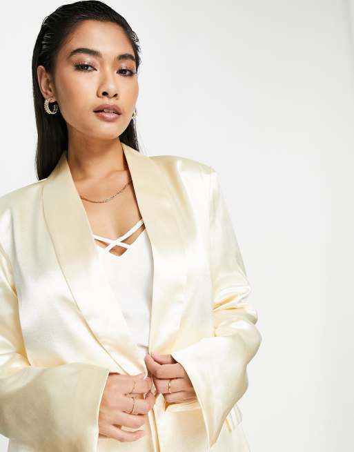 Single-breasted satin blazer, beige