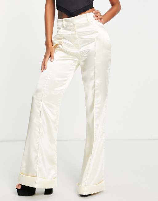 Wide-leg satin pants in white - CO