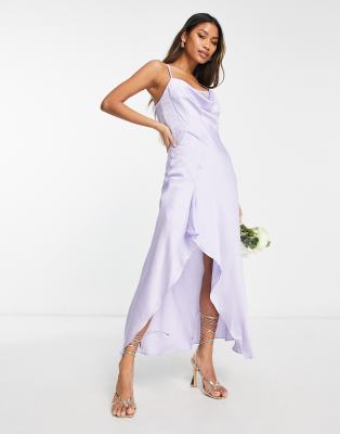 Liquorish Bridesmaid editorial satin slip dress with frill detail in dreamy blue φωτογραφία