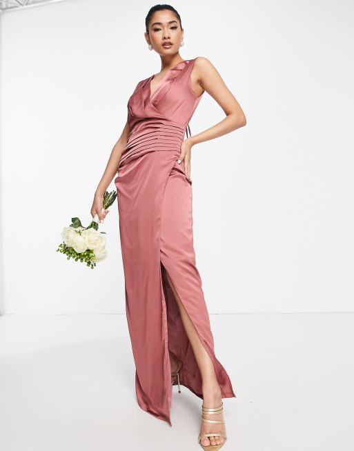 Satin wrap front maxi dress hotsell