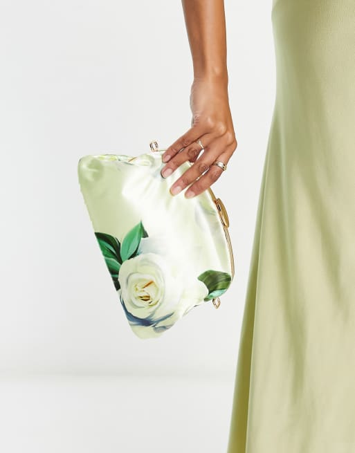 Liquorish bridesmaids floral print clutch bag in white