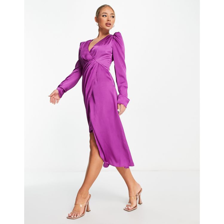 Plum Satin Wrap Shirt Dress