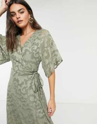khaki green wrap dress