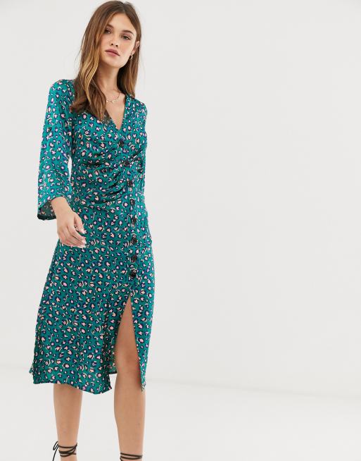 Liquorish button through midi dress in leopard | ASOS