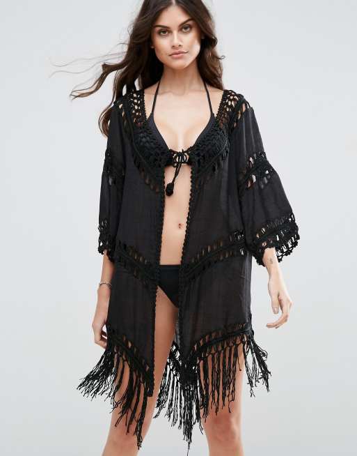 Liquorish - Caftan de plage en maille échelle - Noir