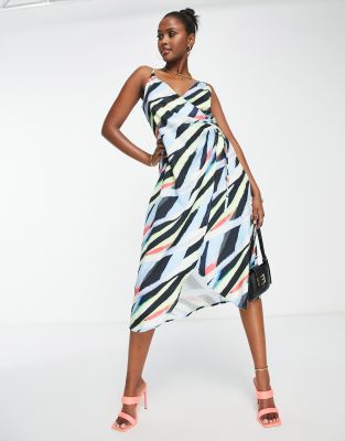 Liquorish Cami Midi Wrap Dress In Abstract Print-Multi