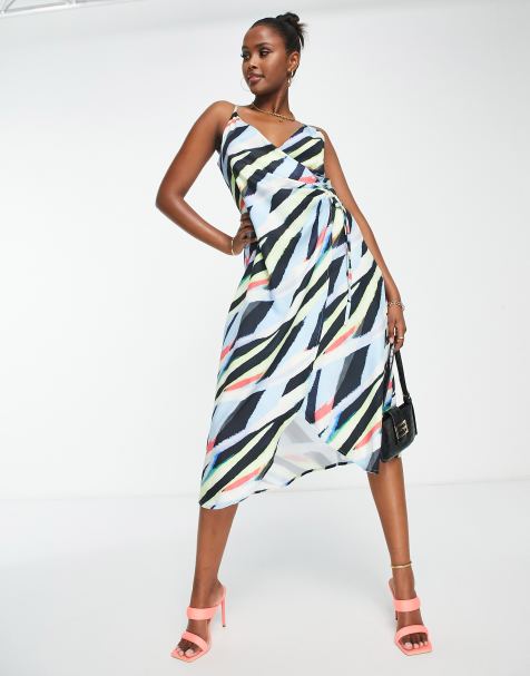 Liquorish cami midi wrap dress in abstract print - view 1