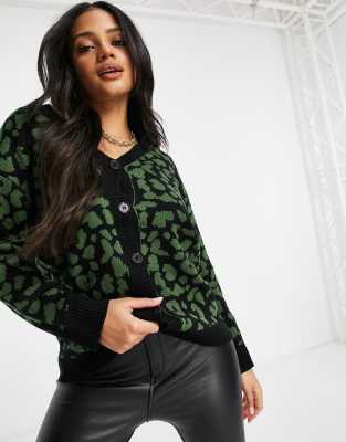 green leopard print cardigan