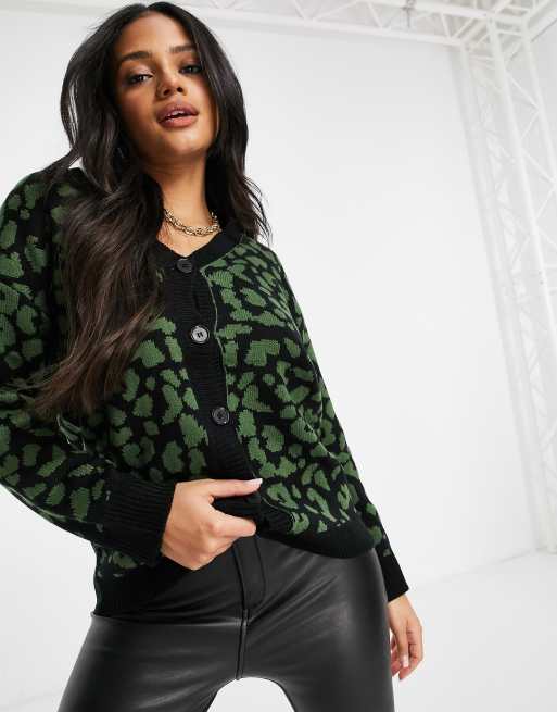 Green leopard outlet cardigan