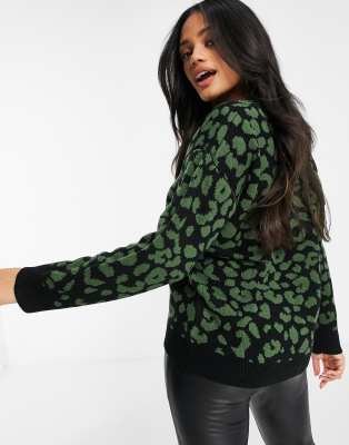 green animal print cardigan