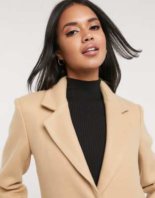 Liquorish Classic Straight Coat In Camel Neutral Liquorish Uk